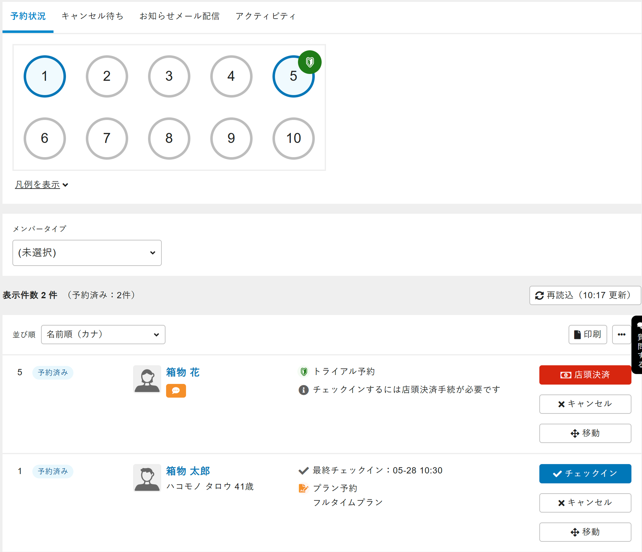 メンバー情報の表示