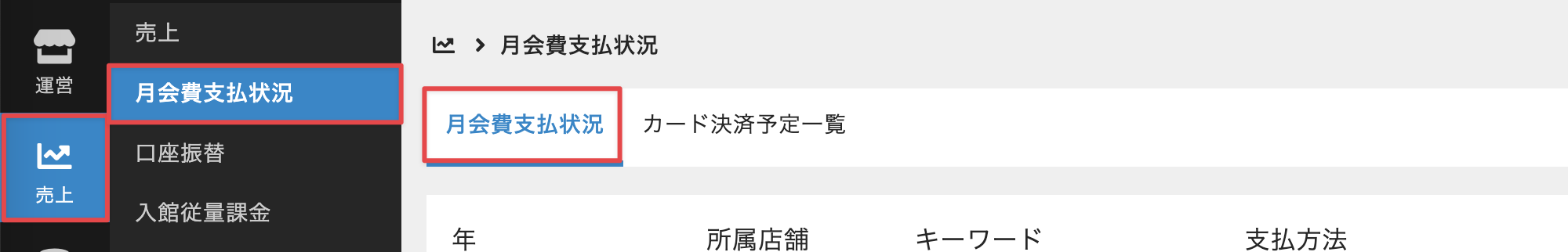 ［月会費支払状況］タブ